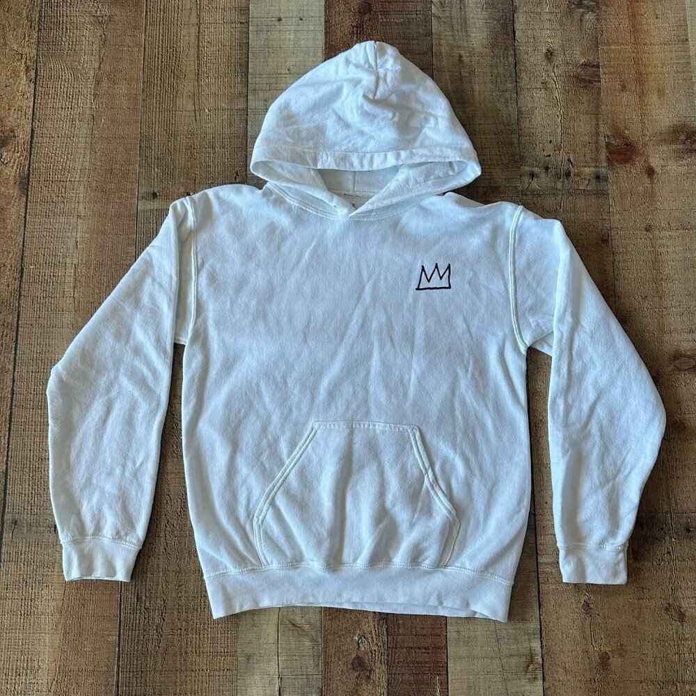 Jean-Michel Basquiat White Pullover Hoodie With Iconic Crown & Art Print S